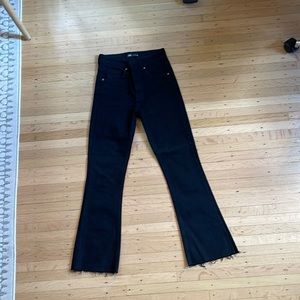 Zara Black Denim High Waisted Ankle flare cut hem jeans size 0